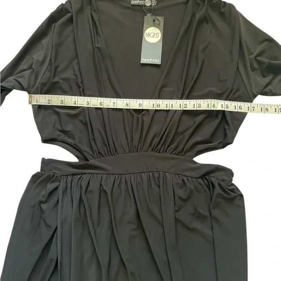 Boohoo Black Long-Sleeve Cutout Wrap Midi Dress - Picture 10 of 11